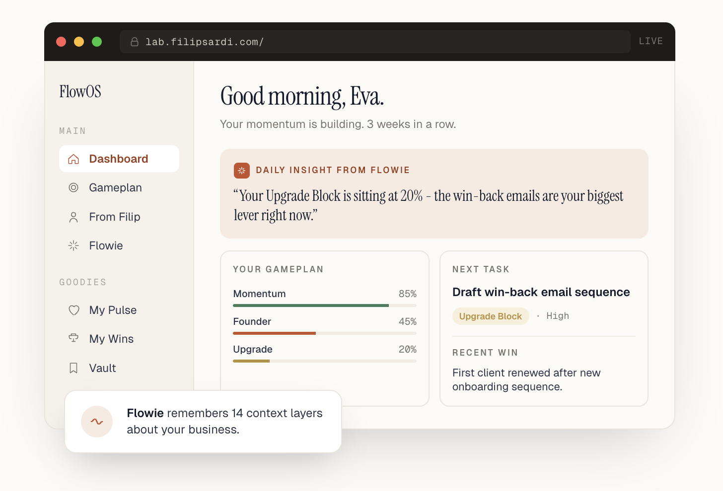FlowOS dashboard - the production retention OS
